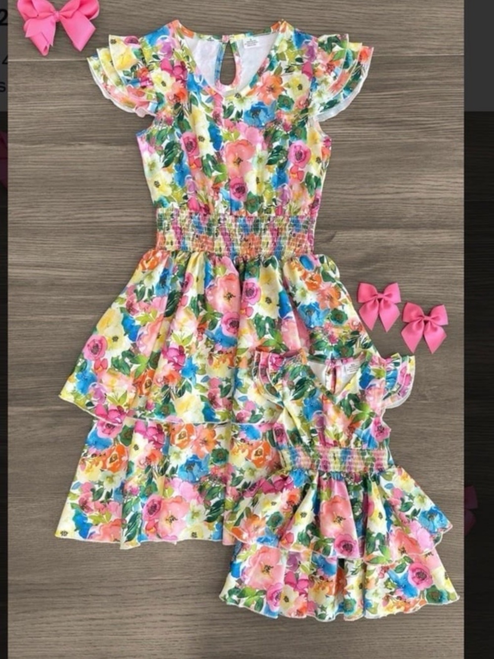Floral Smocked Ruffle Kids Dress - Pink Multi